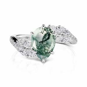 Jeulia Olivetta 8mm Gold Plated Bypass <b>Moss</b> <b>Agate</b> Engagement <b>Ring</b> Pear Cut Fashion <b>Ring</b> - Product Image 1