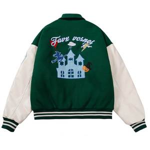 Chaqueta de béisbol bordada con Logo personalizado para hombre, chaqueta de béisbol con mangas de cuero, poliéster/carcasa de nailon para invierno - Product Image 2