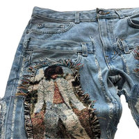 Yüksek kaliteli erkek yığılmış pantolon tüm markalı toplu miktar ilk tasarım Squared kot işlemeli Logo bel Baggy soluk tarzı