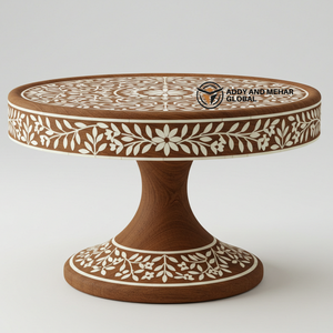 Support de dessert de luxe d'affichage de gâteau en bois d'incrustation d'os floral d'artisan pour la maison et les événements - Product Image 6