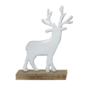 Cerf en aluminium coulé de couleur blanche sur socle en bois jour de noël nouveau dessus de table cadeaux décoratifs produit fabriqué en inde - Product Image 1