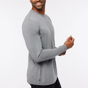 Camiseta deportiva de manga larga personalizada para hombre, Camiseta deportiva de color sólido de secado rápido de gran tamaño, transpirable, de poliéster en blanco, Spandex, serigrafía - Product Image 5