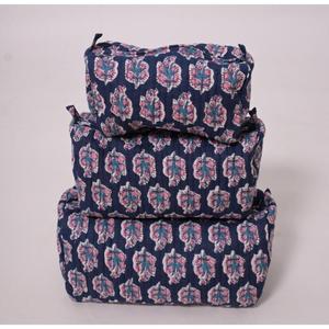 Sac de maquillage de voyage portable à grande capacité en coton imprimé indien avec pochette zippée - Product Image 3