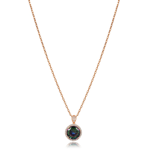 Collier avec pendentif en forme de pierre de topaze mystique de forme ronde, fabrication artisanale turque, argent sterling 925, bijoux tendance pour mariage et fiançailles - Product Image 3