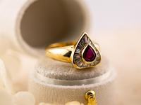Antique Vintage 14K Gold Fine Ring Ruby Pear And Baguette Cut Lab Grown Diamond Classic Ring Wedding Gift Jewelry for Lovers
