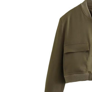 Women's New Arrival Spring Autumn Baseball <b>Jacket</b> Casual Windbreaker Stand Collar Big Pocket Button Design Breathable Silk <b>Short</b> - Product Image 3