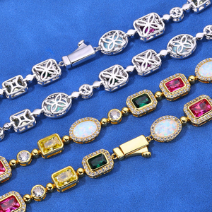 Collier tennis de luxe pour femme, style hip-hop, avec halo de moissanite, opale et émeraude, pierres précieuses colorées, bijou statement glacé, cadeau - Product Image 2