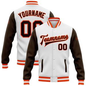 Vente en gros dans l'industrie directe de bombardiers décontractés pour l'hiver blancs, bruns et oranges, veste bicolore Varsity Letterman à boutons-pression - Product Image 1