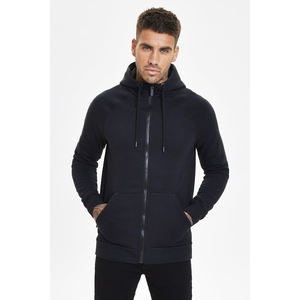 Sweat à capuche zippé pour homme, coupe classique, avec empiècements contrastants, 100% coton, respirant, écologique, élégant, pour l'automne - Product Image 5
