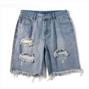 กางเกงขาสั้นผ้าเดนิมสำหรับผู้ชายกางเกงขาสั้นผ้าเดนิมสำหรับผู้ชายกางเกงยีนส์ทรงหลวม100% คริสตัลเม็ดด้านข้างสำหรับฤดูร้อน - Product Image 4