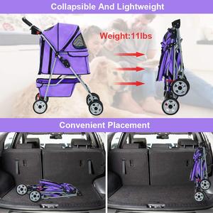 Poussette pour animaux de compagnie à poignée ergonomique TH-PPS-035 pliable avec fermeture à glissière et côtés en maille respirante pour le voyage - Product Image 5