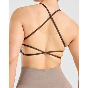 Nouveau soutien-gorge de sport croisé marron cacao profond flatteur décolleté en V dos à bretelles et soutien-gorge de sport de Fitness pour femmes adultes à impact élevé - Product Image 3