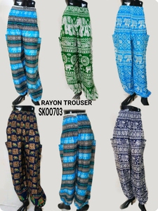 Rayón Harem Pantalón Cintura elástica Verano Plano Hippie Boho Festival indio Ropa de playa Unisex Mujer Étnico - Product Image 4