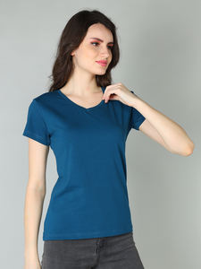 2025 gros été fitness fond rond dames t-shirts sérigraphie plaine 95 coton 5 spandex col en v t-shirt femme - Product Image 4