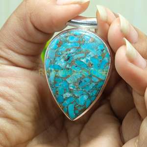 Collar con Colgante de Piedra Turquesa Azul Cobre Grande de Primera Calidad Natural, Colgante de Plata de Ley 925, Joyería de Regalo para Esposa - Product Image 6