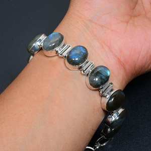 Labradorite Natural Gemstone Handmade 925 Sterling Silver Vintage Charm Bracelet-Gift for Women <b>Men</b> Unisex - Product Image 1