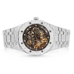 Montre à quartz avec lunette en moissanite pleine, cadran en verre, boîtier en acier inoxydable, unisexe, édition limitée - Product Image 3