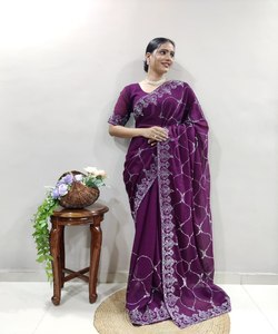 Sari Silk prêt à porter vêtements de mariage de fête indiens en prix de gros broderie traditionnelle travail banarasi khadi - Product Image 6