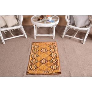 Kilim Turkish Rug, 1.9x3.1 ft Vintage Rug, <b>Brown</b> Polka dot <b>Wool</b> Rug - Product Image 1