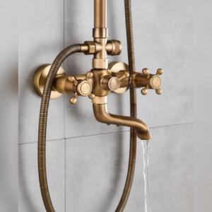 Sistema de Ducha de Latón Antiguo con Tubería Expuesta, Cabezal de Lluvia, Dos Manijas, Válvula de Cerámica, Precio de Fábrica, Proveedor Mayorista - Product Image 6