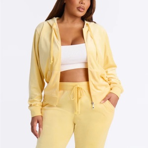 Nouvel ensemble de survêtement deux pièces personnalisé pour l'hiver, en velours éco-responsable, grande taille, séchage rapide, avec fermeture éclair et capuche, pour femme - Product Image 2
