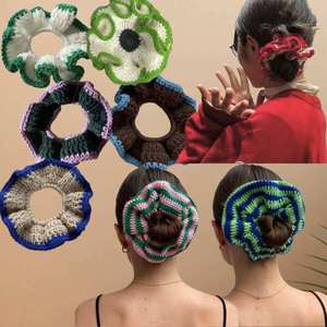 Hot Selling Handmade Crochet Colorful Ruffled Elastic Scrunchies Wholesale Birthday Gifts for Women Made of Polyester Acryl - Product Image 1