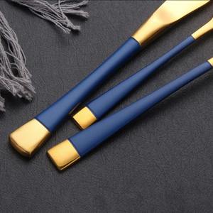 Ensemble de couverts à tête miroir dorée avec poignée bleue Couverts élégants en acier inoxydable pour salle à manger de luxe, maison, cuisine, restaurant - Product Image 4