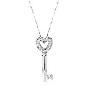 14k White Gold Open Heart Pendant <b>Necklace</b> with 0.15ct <b>Diamond</b> Key Category <b>Diamond</b> <b>Necklaces</b> - Product Image 1