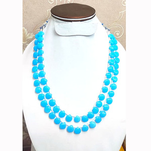 Collier de pierres précieuses en quartz rose fait à la main, collier de poires en agate jaune, collier de calcédoine en poire à 3 couches pour femmes modernes - Product Image 6