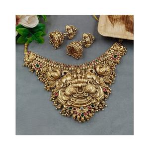 Magnifique ensemble collier et boucles d'oreilles de créateur, plaqué or de haute qualité, avec Kundan, Polki et Moissanite, style Rajwadi, tendance, cadeau de mariage pour femme - Product Image 2