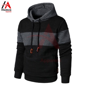 Sweat à capuche élégant à texture gaufrée noir et gris en mélange de coton doux 320 GSM Pull décontracté avec capuche réglable et manchette côtelée - Product Image 2