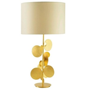 Table de chevet décorative en métal doré avec abat-jour en tissu blanc Lampe de table de chambre à coucher pour le salon - Product Image 4