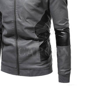 Design personnalisable Vêtements d'extérieur décontractés pour hommes Veste en cuir sans capuche à manches longues avec col rond Veste à encolure dégagée - Product Image 6