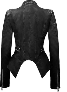 Women's Fashion Faux Leather Biker Jacket Rivet Lapel Shaping Moto Outerwear - Product Image 2