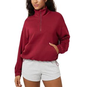 Women's Slate Blue Quarter Zip Mock Neck Oversized Sweatshirt <b>Drop</b> Shoulder Long Sleeve Casual Fleece Pullover Loose Fit Soft - Product Image 5