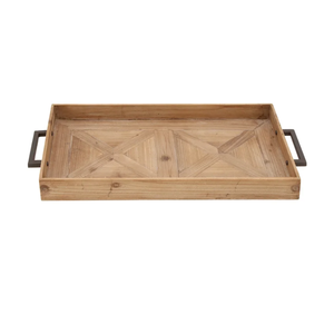 Bandeja de servicio de madera natural rectangular de elección caliente de la lista superior con asas de metal para bandeja de almacenamiento mesa de centro al por mayor de Vietnam - Product Image 2