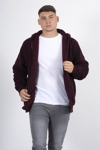 Sweat à capuche zippé en molleton bordeaux pour homme, 100 % coton, chaud pour l'hiver, décontracté, streetwear, mode - Product Image 2
