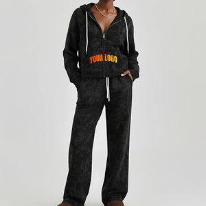 Ensemble de survêtement pour femme en coton 100% respirant, vêtements décontractés d'hiver sur mesure, broderie unie, fermeture éclair, streetwear - Product Image 4