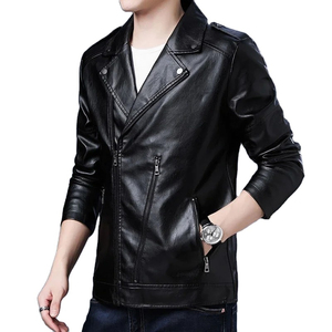 High Quality Black Leather Motorcycle <b>Jacket</b> <b>Men</b> Professional Manufacture Spring Collection Solid Button Front Windproof - Product Image 5