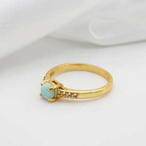 18k <b>Gold</b> Plated Larimar Zircon <b>Ring</b> Brass Solitaire Dainty Vintage Wholesale <b>Ring</b> For Women - Product Image 2