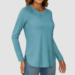 Femmes printemps automne 100% coton/Polyester T-shirt solide dame à manches longues hauts amples chemises surdimensionnés t-shirts - Product Image 3