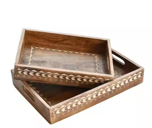 Plateau rectangulaire en bois fait main de couleur naturelle avec poignée pour la décoration de restaurant et de maison-Direct by decor impex - Product Image 3