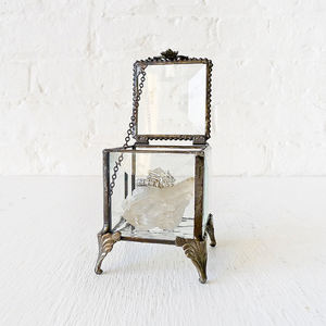 Glass and Brass Square Shape Bevelled <b>Box</b> Jewelry and Ring <b>Earing</b> Storage <b>Box</b> With 4 Legs Black Finished Wedding Decorative Gift - Product Image 2