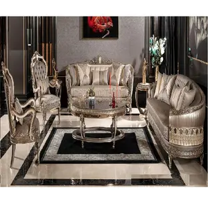 Victorian Design Upholstered Sofa Set for Home European Style Luxury Home Living Room Set Best Hand Carved Dining Table Set