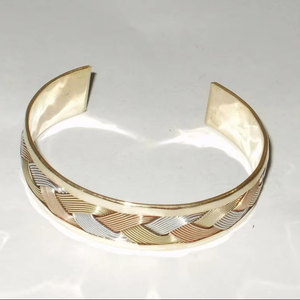 Trendy Luxury Tri Color Braided Cuff <b>Bracelet</b> High Quality Handcrafted Mixed <b>Metal</b> Woven Bangle For Women Men Fashion Jewelry - Product Image 1