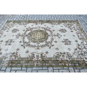 พรมตุรกีขนาด 6x8.9 ฟุต พรมวินเทจขนาดใหญ่ พรมโมร็อกโกสีขาวเขียว - Product Image 3