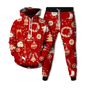 Adultos Hombres Impreso Sólido Navidad Papá Noel Rendimiento Traje Algodón Fleece Abrigo Pantalones Sombrero - Product Image 3