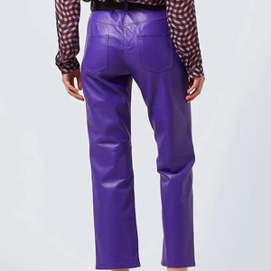 Pantalones de Cuero para Mujer, Color Sólido Atractivo, Precio Bajo, Largos, para Uso en Exteriores, 100% Cuero Genuino de Alta Calidad - Product Image 5