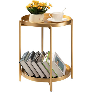 Table d'appoint pliable en métal écologique couleur or pour la décoration intérieure, table d'appoint moderne pour le salon, la chambre ou le bureau - Product Image 1