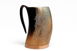 High Quality Natural Buffalo Horn <b>Mug</b> with Handle Modern Design Eco-Friendly for Beer Wine Mead Ale - Product Image 3